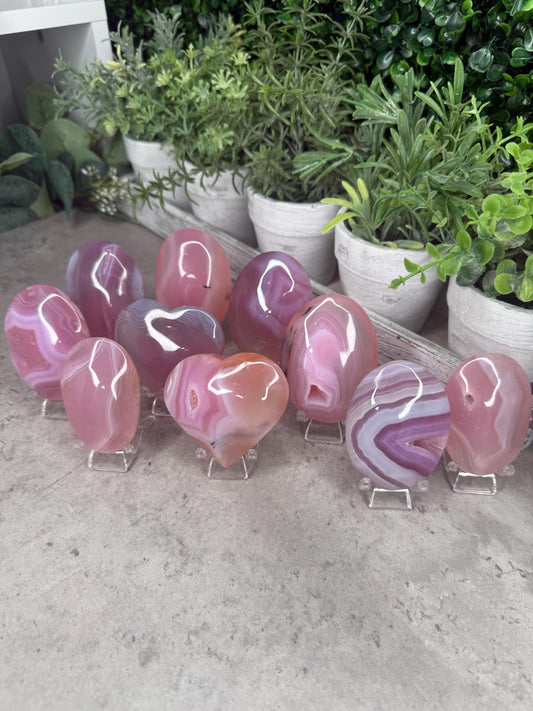 Pink Jelly Agate Large Palmstones Crystal Carvings