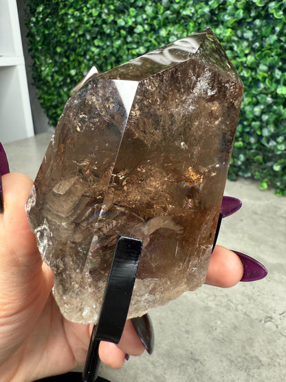 AAA Smokey Quartz Crystal Freeforms Points with stands