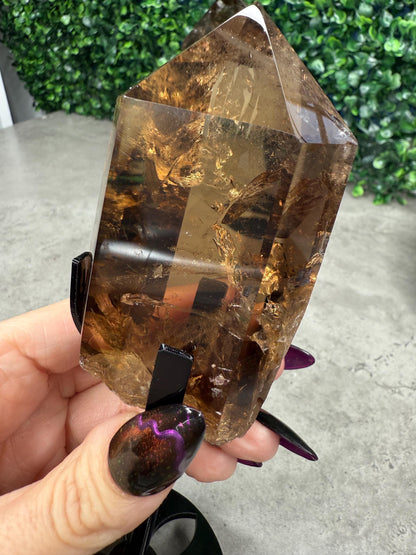 AAA Smokey Quartz Crystal Freeforms Points with stands