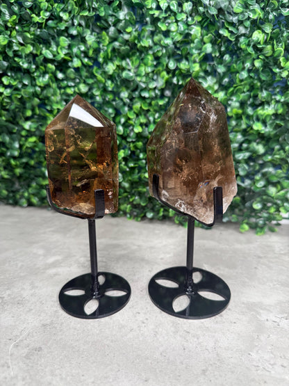 AAA Smokey Quartz Crystal Freeforms Points with stands