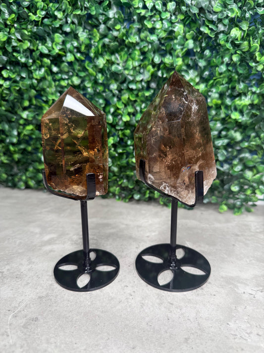 AAA Smokey Quartz Crystal Freeforms Points with stands