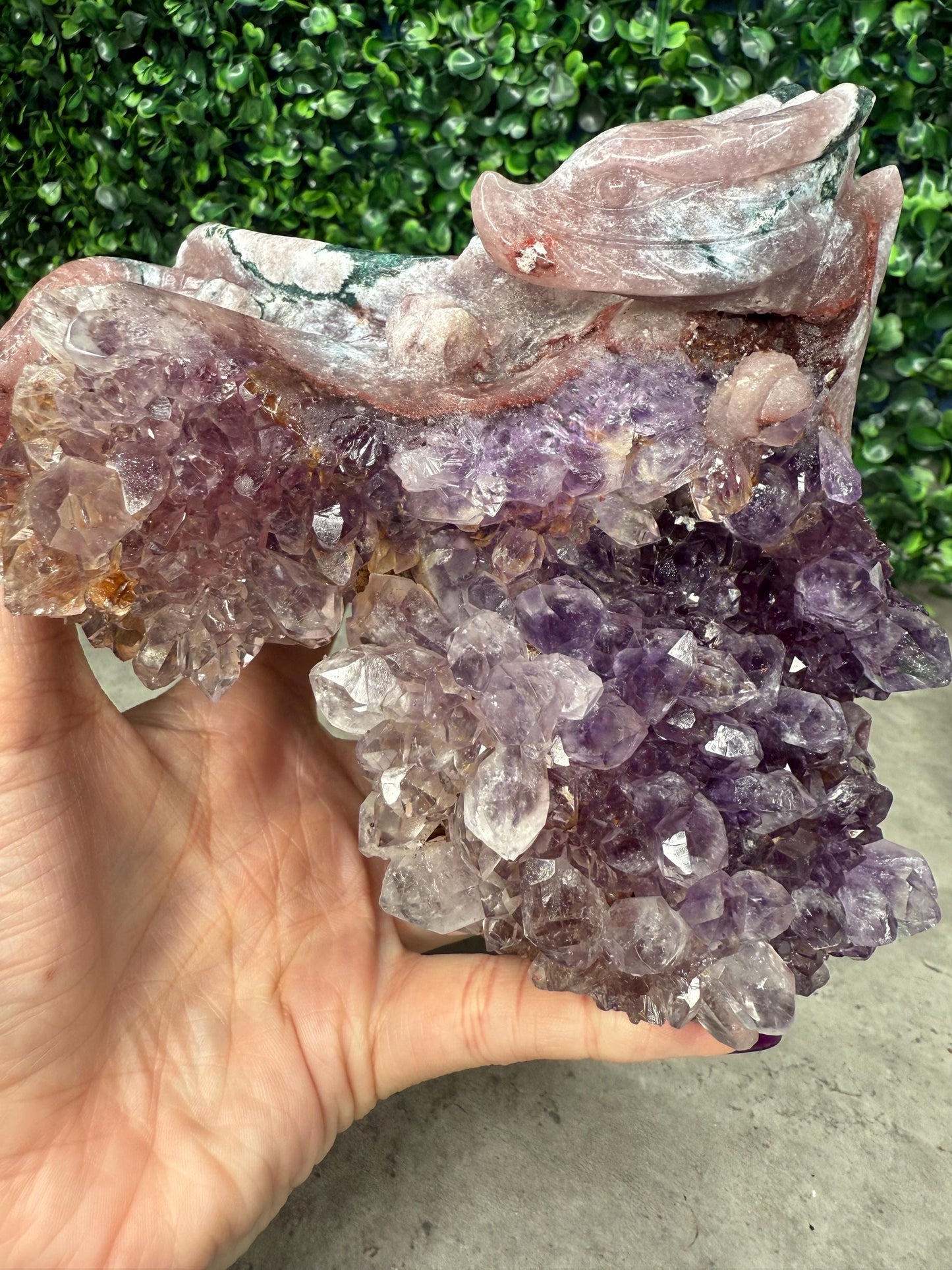 AAA Amethyst Druzy Dragon Crystal Carving 1263g