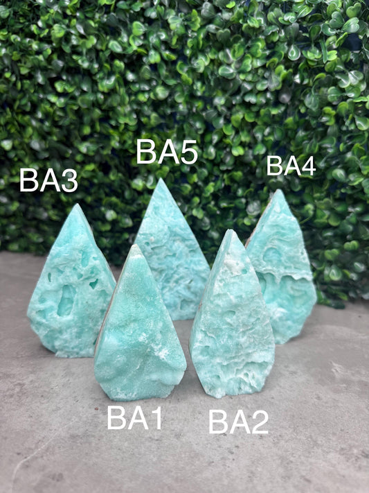 Blue Aragonite Crystal Teardrop Carvings