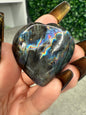 Flashy Labradorite Heart Crystal Carvings With Stands