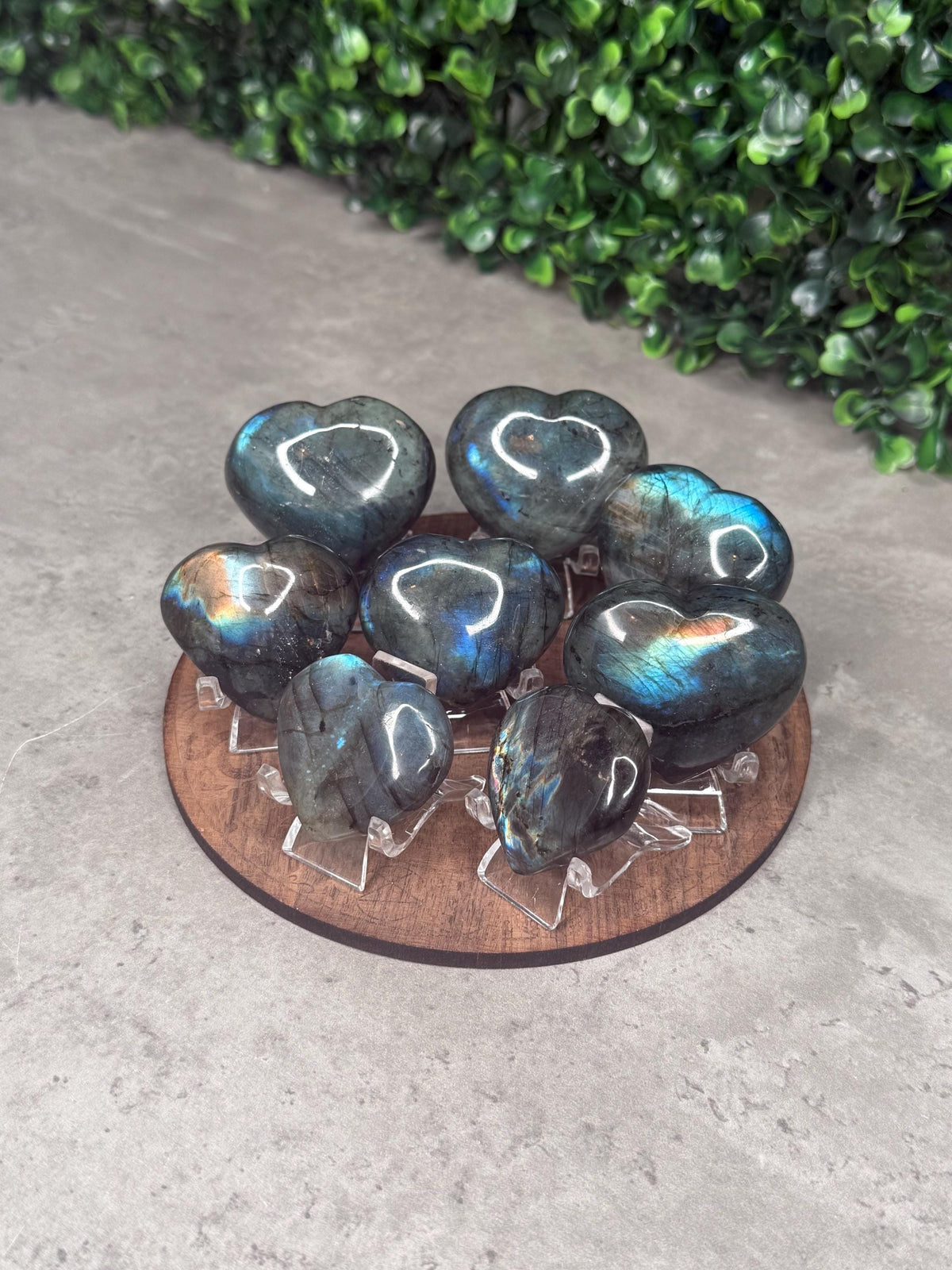 Flashy Labradorite Heart Crystal Carvings With Stands