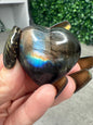 Flashy Labradorite Heart Crystal Carvings With Stands
