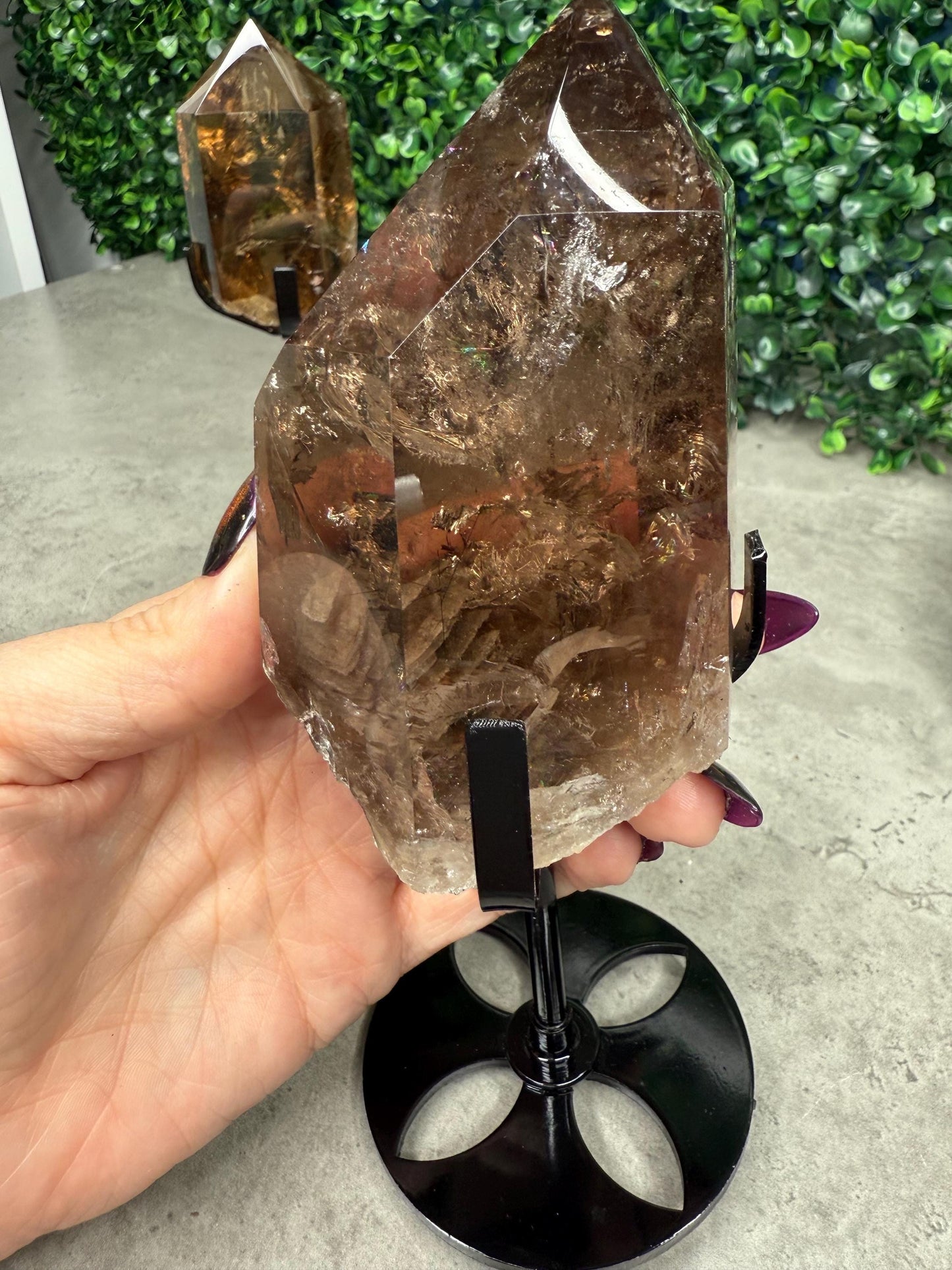 AAA Smokey Quartz Crystal Freeforms Points with stands
