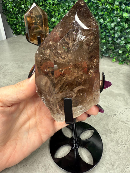 AAA Smokey Quartz Crystal Freeforms Points with stands