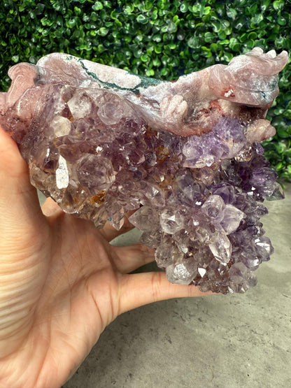 AAA Amethyst Druzy Dragon Crystal Carving 1263g