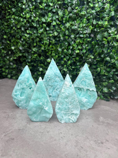 Blue Aragonite Crystal Teardrop Carvings
