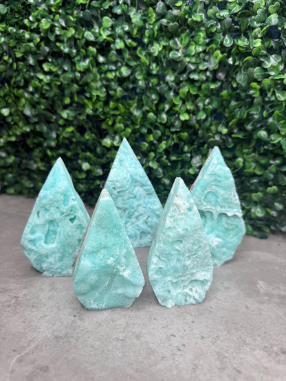 Blue Aragonite Crystal Teardrop Carvings