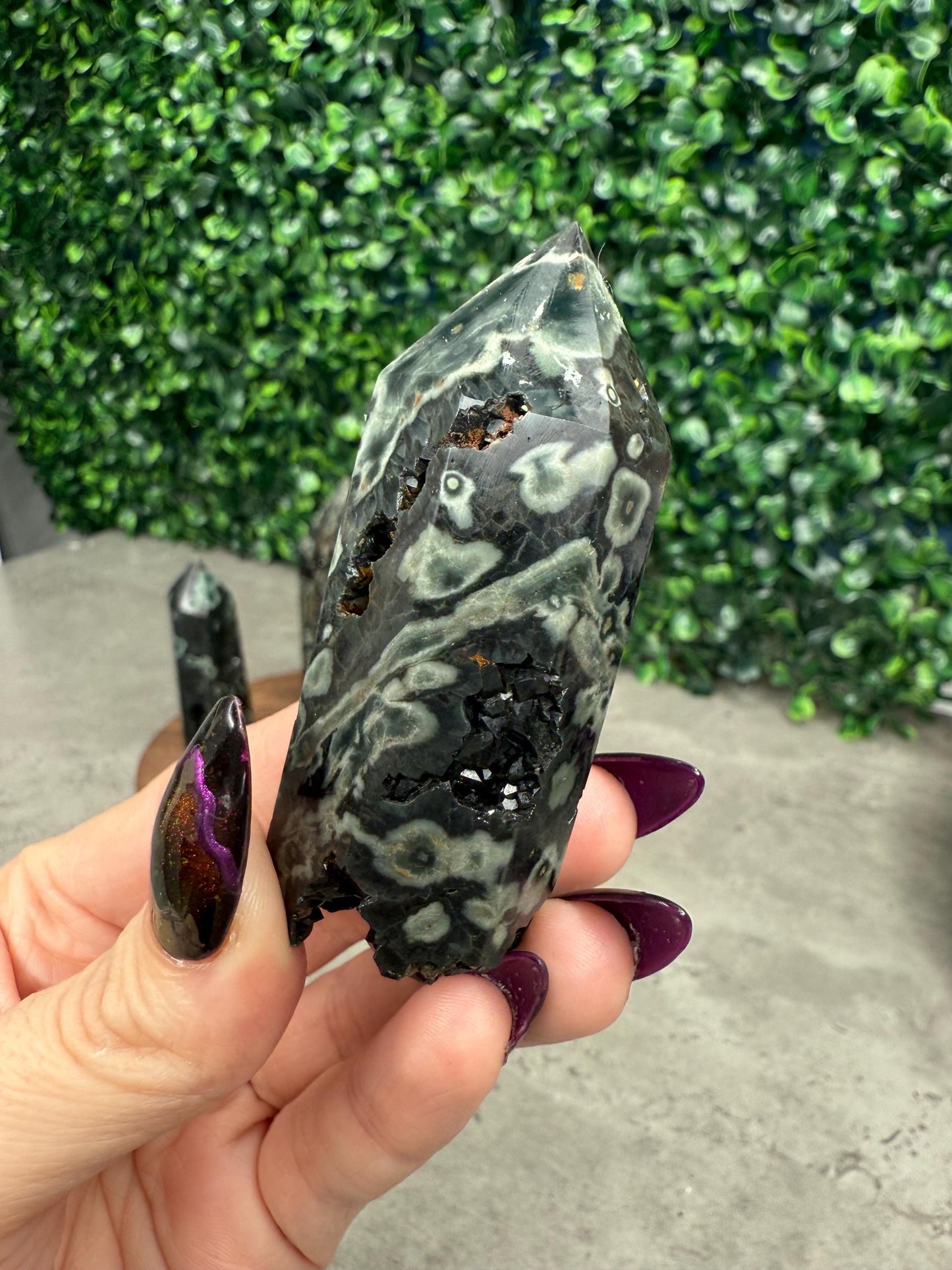 Dark Ocean Jasper Druzy Crystal Towers