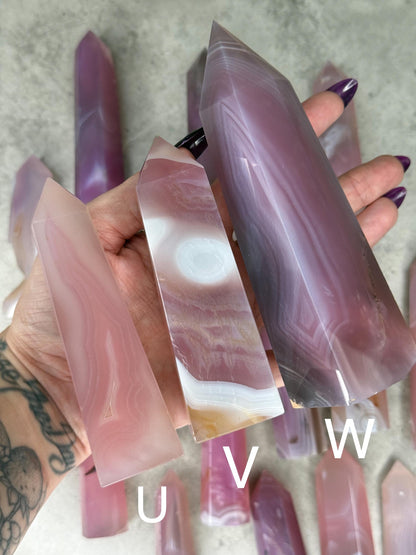 Pink Jelly Agate Tower: Druzy Crystal Point