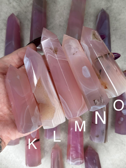 Pink Jelly Agate Tower: Druzy Crystal Point