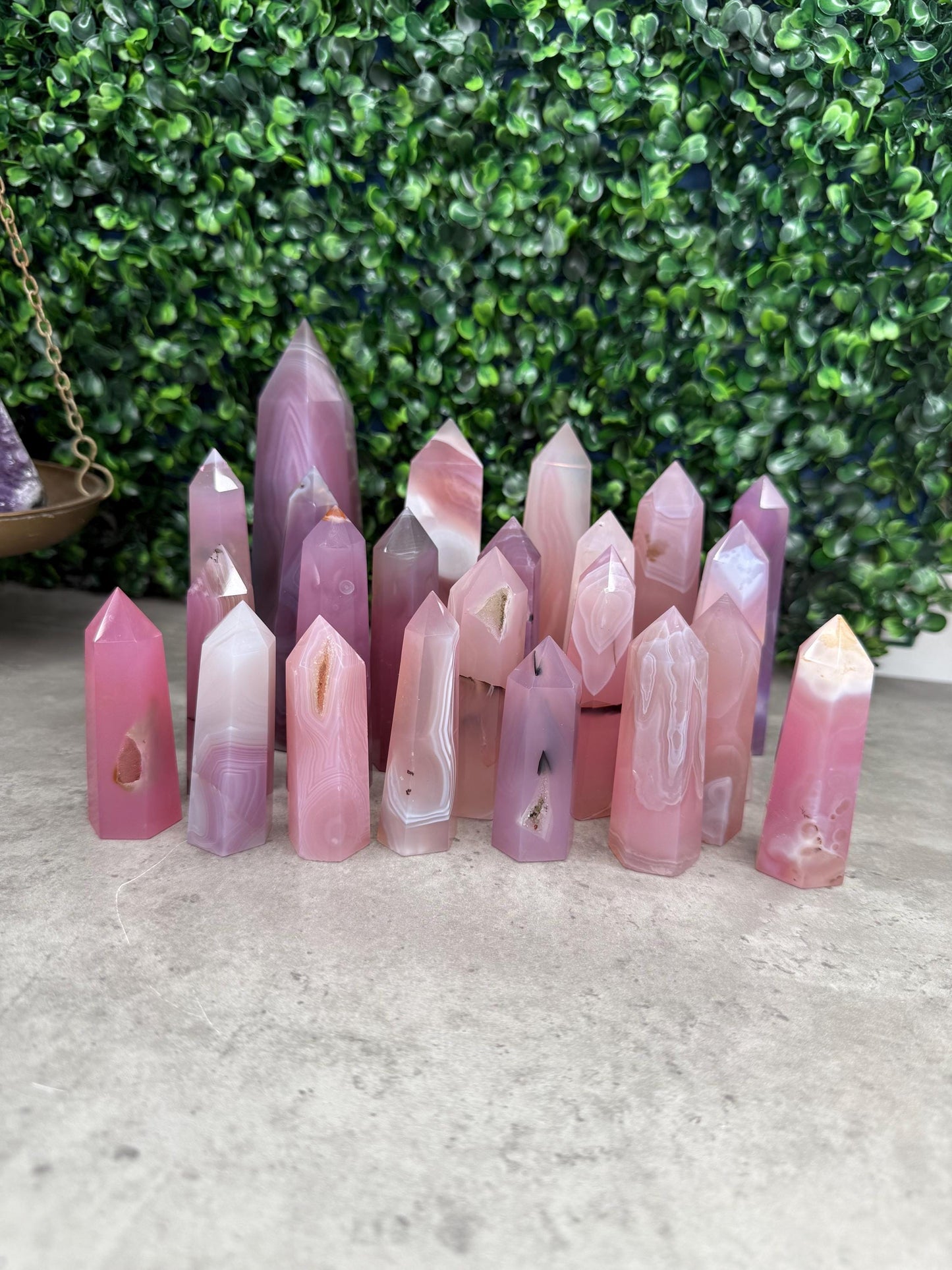 Pink Jelly Agate Tower: Druzy Crystal Point