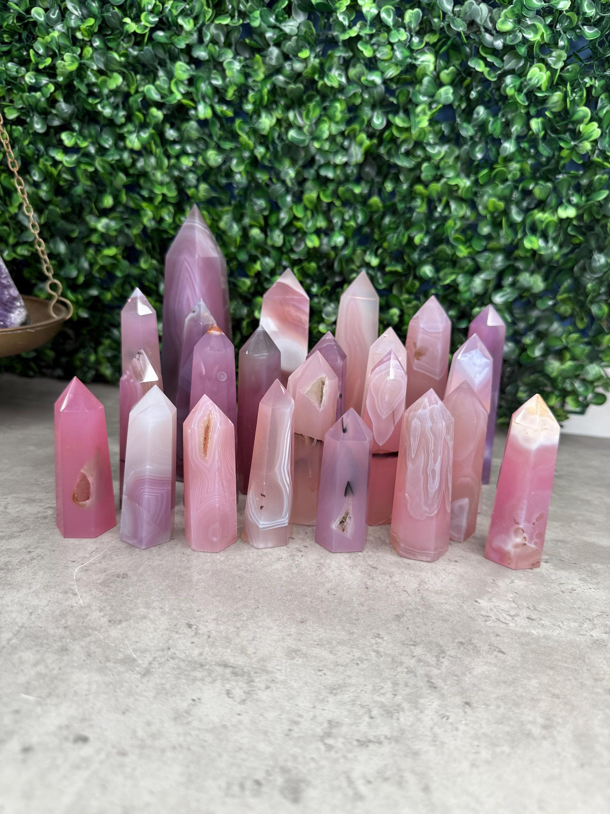 Pink Jelly Agate Tower: Druzy Crystal Point