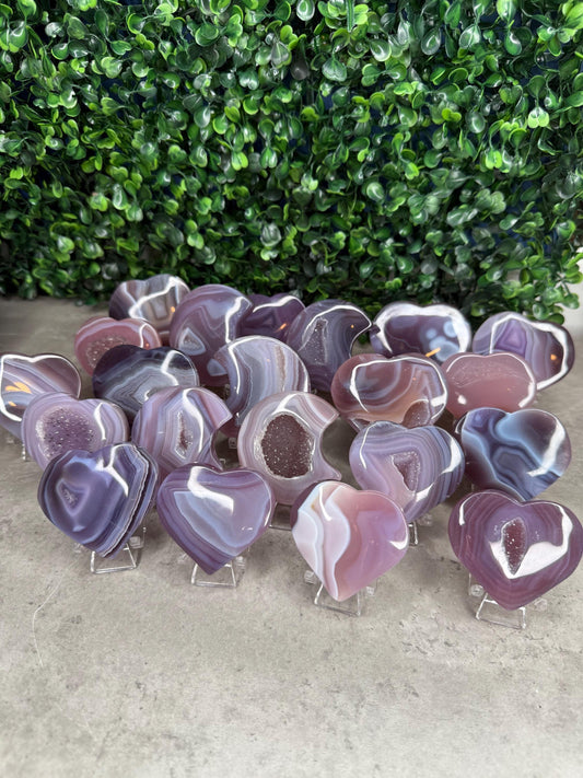 Pink Jelly Agate Heart Crystal Carving: Druzy Crystal carvings