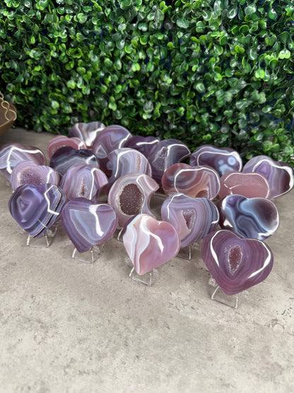 Pink Jelly Agate Heart Crystal Carving: Druzy Crystal carvings