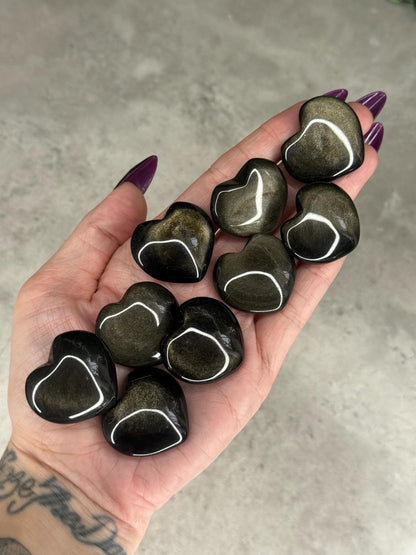 Golf Sheen Obsidian Mini Heart Crystal Carvings