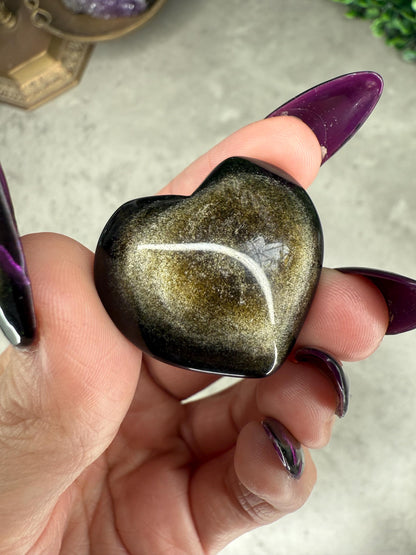 Golf Sheen Obsidian Mini Heart Crystal Carvings