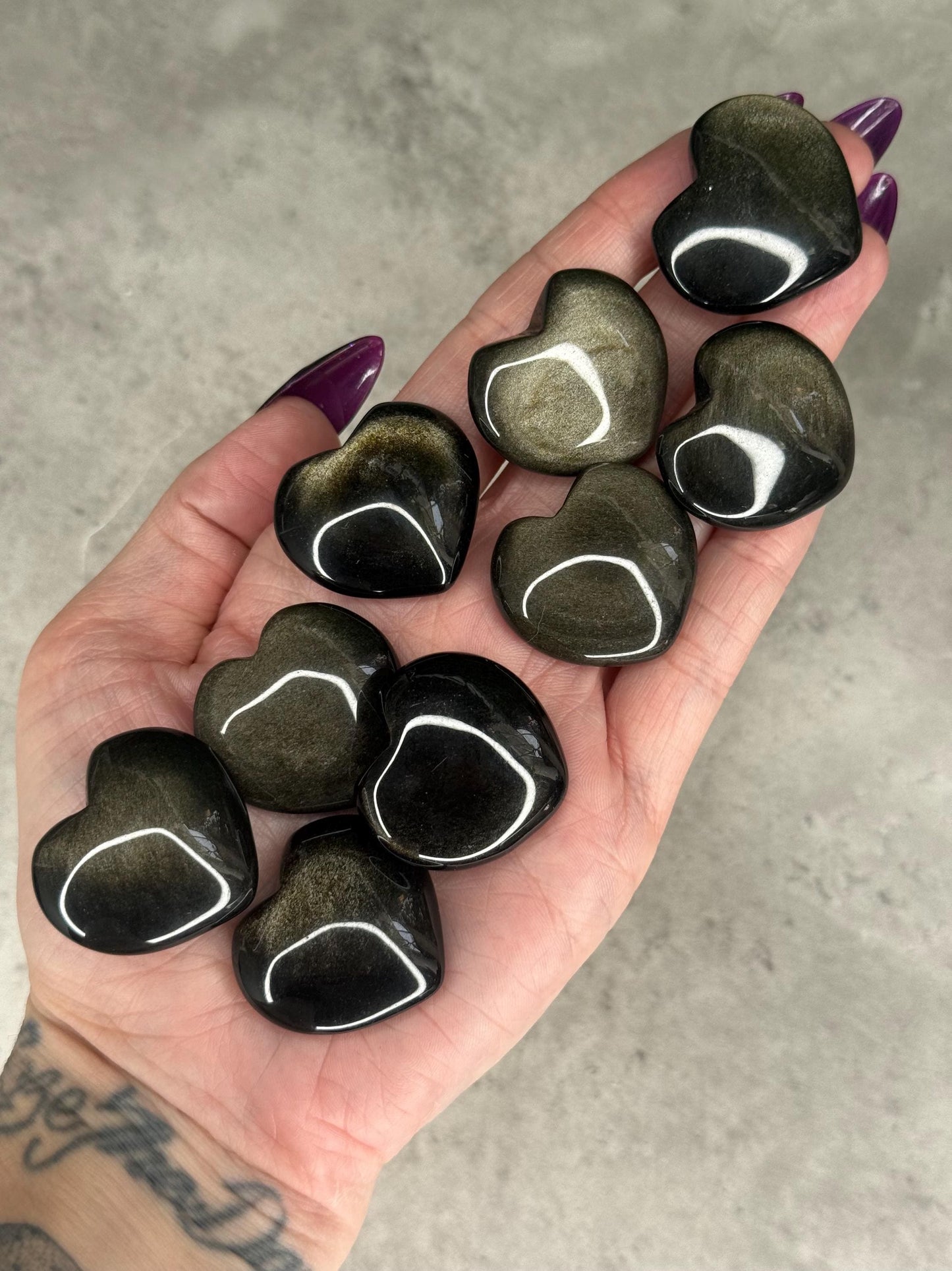 Golf Sheen Obsidian Mini Heart Crystal Carvings