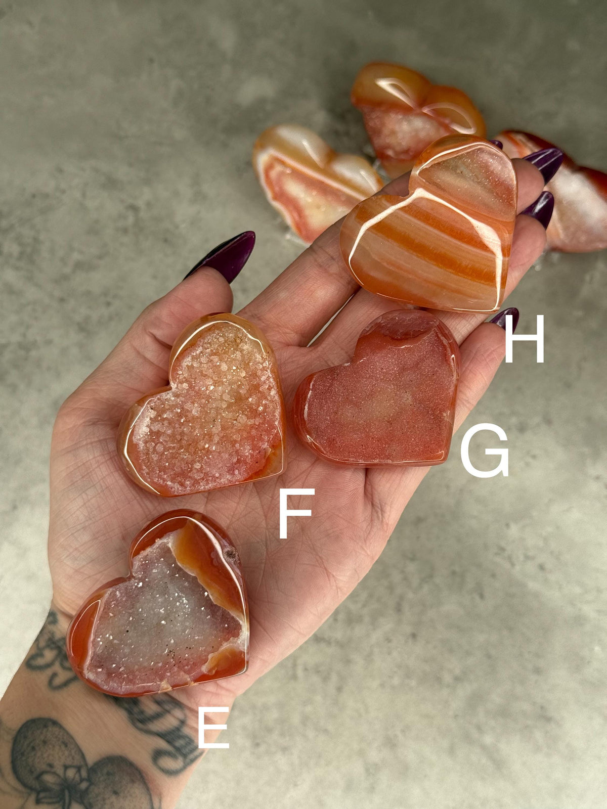 Druzy Carnelian Hearts Crystal Carvings