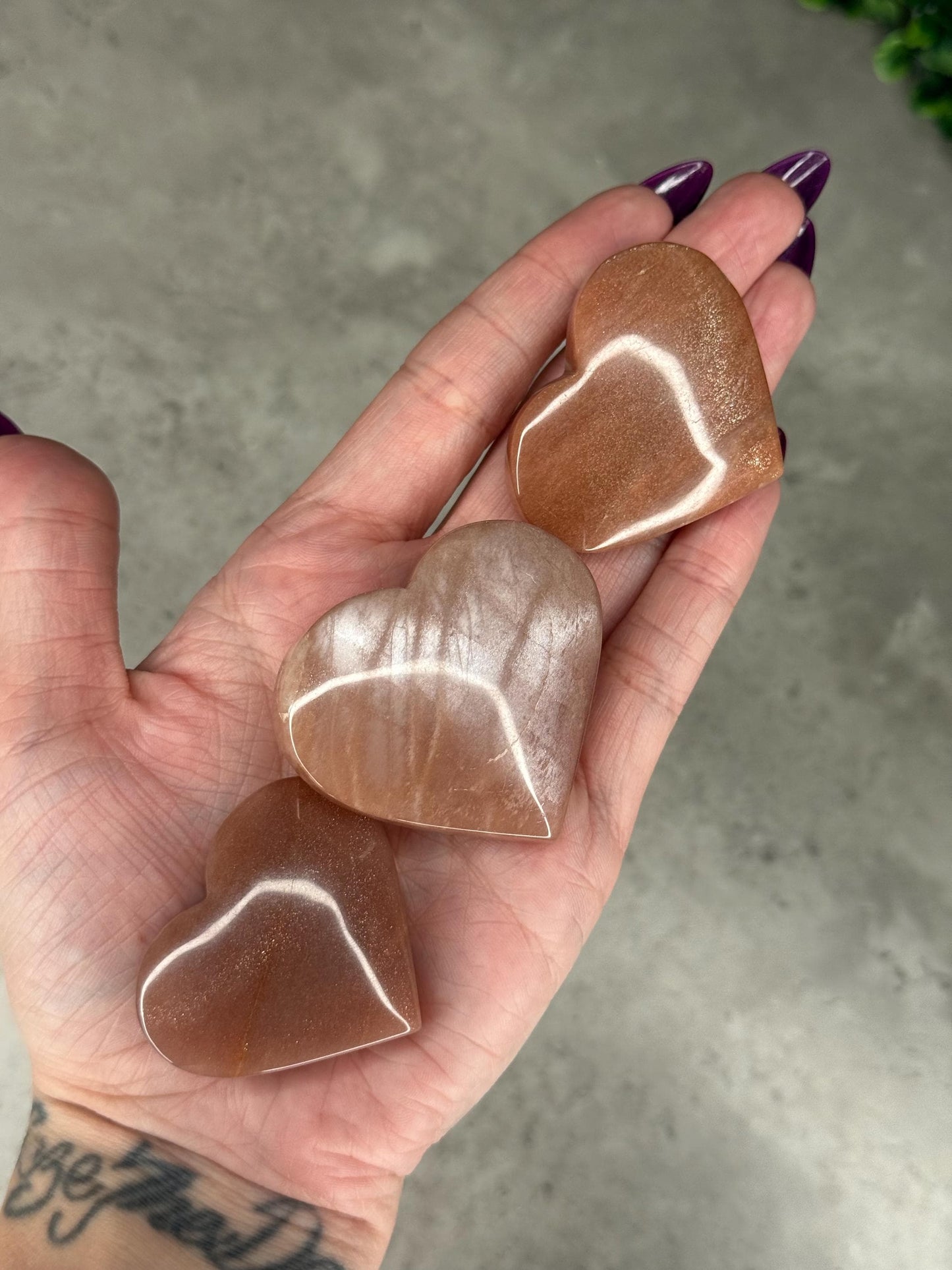 High Flash Peach Moonstone Heart with Gold Sunstone and Moonstone Flash