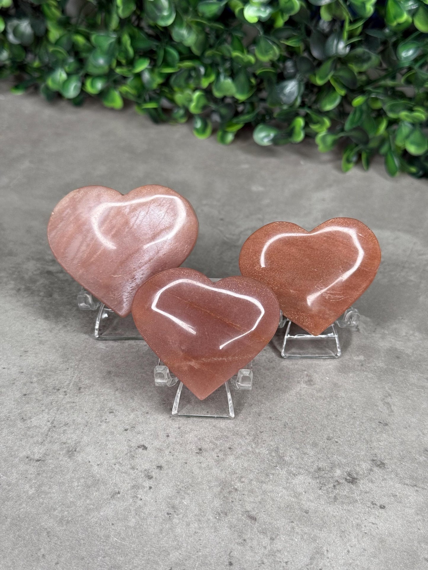High Flash Peach Moonstone Heart with Gold Sunstone and Moonstone Flash