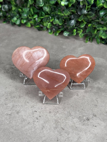 High Flash Peach Moonstone Heart with Gold Sunstone and Moonstone Flash