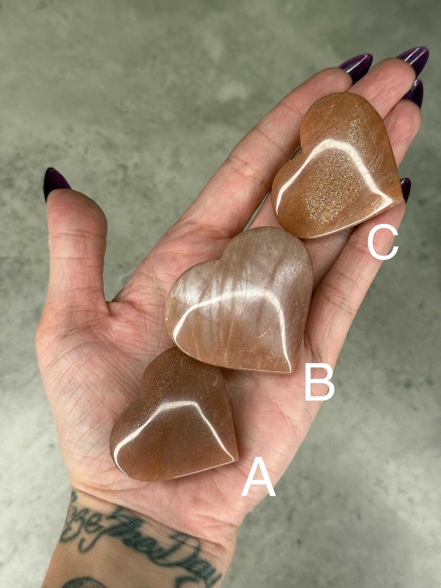 High Flash Peach Moonstone Heart with Gold Sunstone and Moonstone Flash