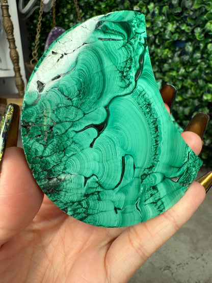 Malachite Crystal Moon carvings with Gold Stands