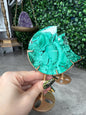 Malachite Crystal Moon carvings with Gold Stands