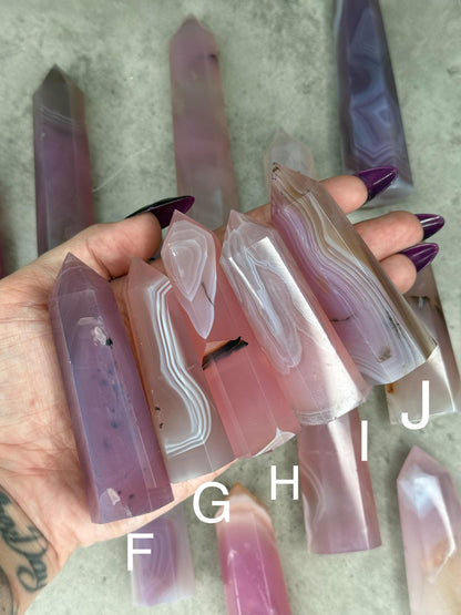 Pink Jelly Agate Tower: Druzy Crystal Point