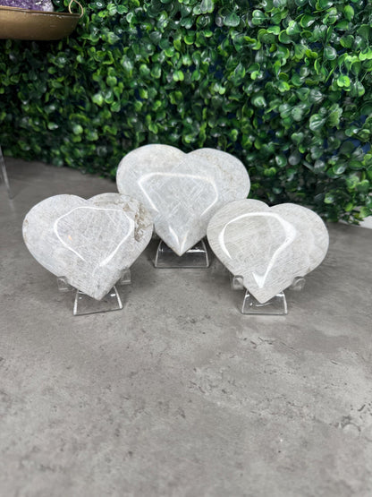 Grey Moonstone Heart Crystal Carvings