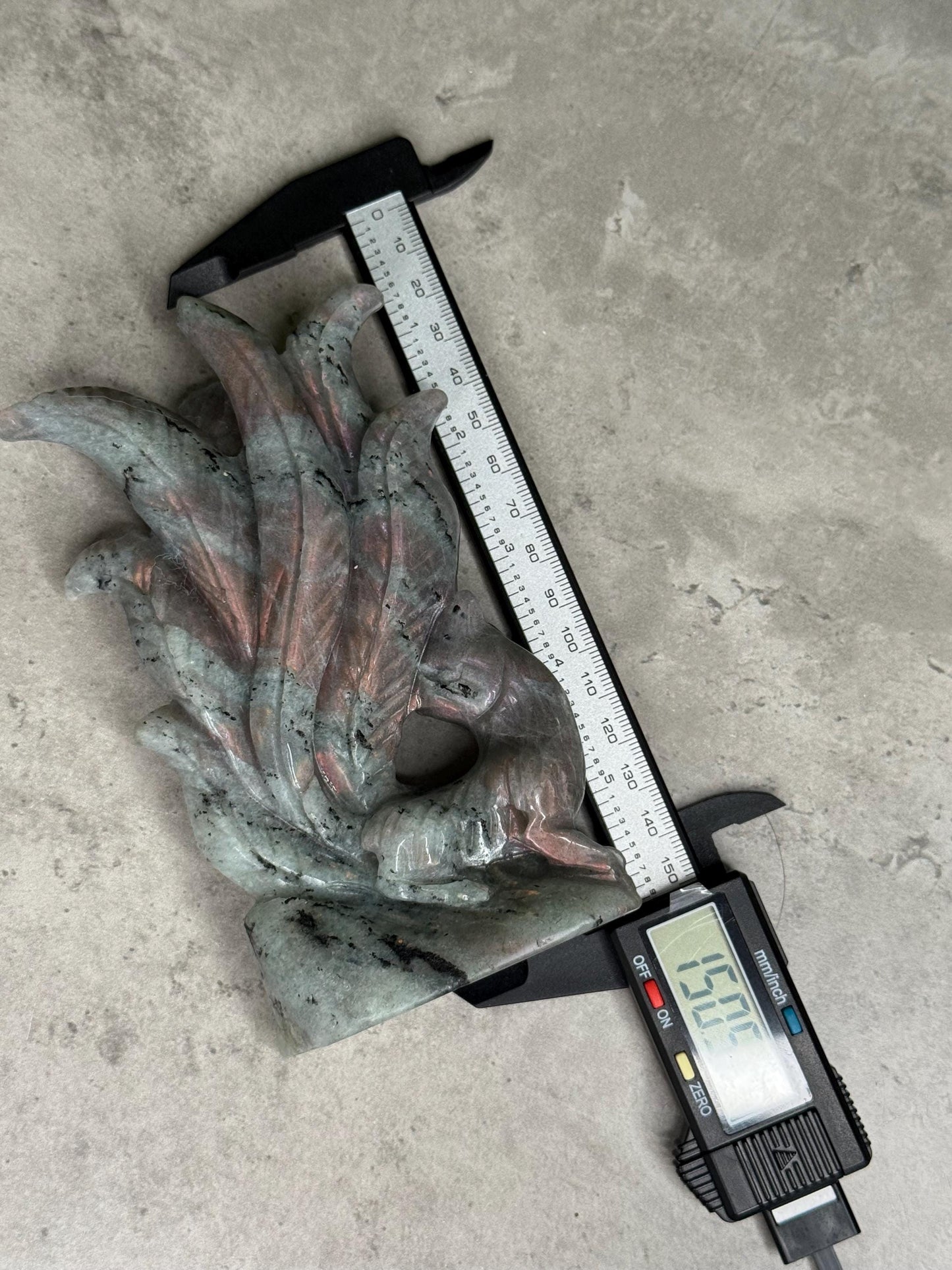 AAA Pink Labradorite Nine Tailed Fox Crystal Carving  386g