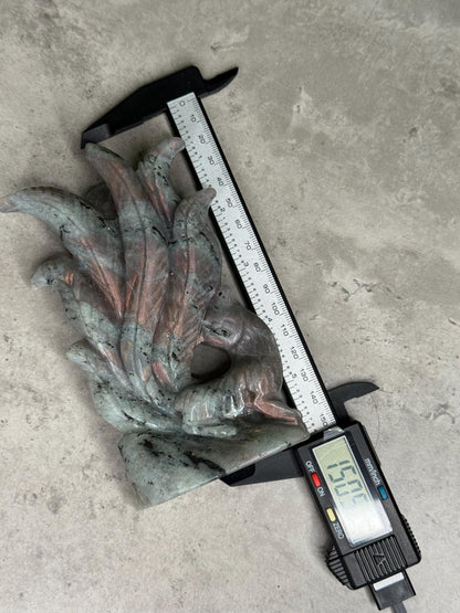 AAA Pink Labradorite Nine Tailed Fox Crystal Carving  386g