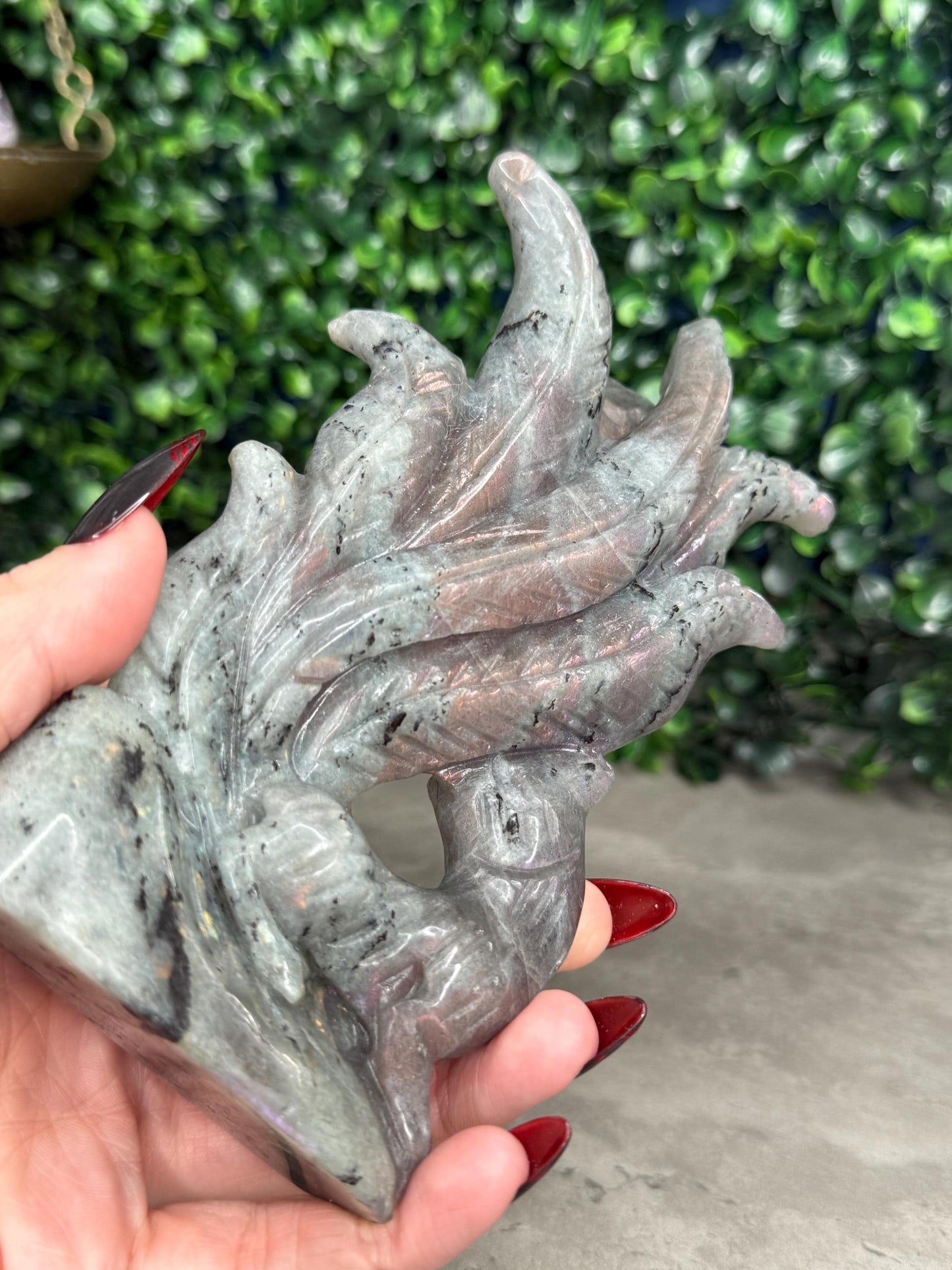 AAA Pink Labradorite Nine Tailed Fox Crystal Carving  386g