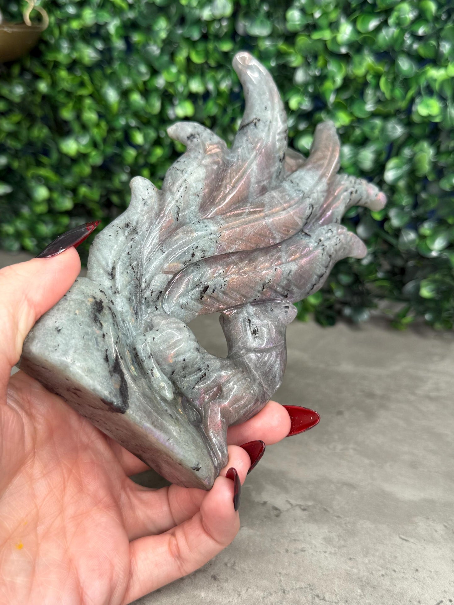 AAA Pink Labradorite Nine Tailed Fox Crystal Carving  386g