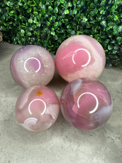 Pink Jelly Agate Crystal Spheres
