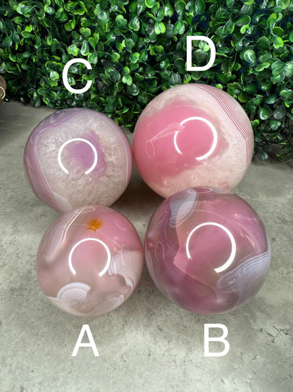 Pink Jelly Agate Crystal Spheres