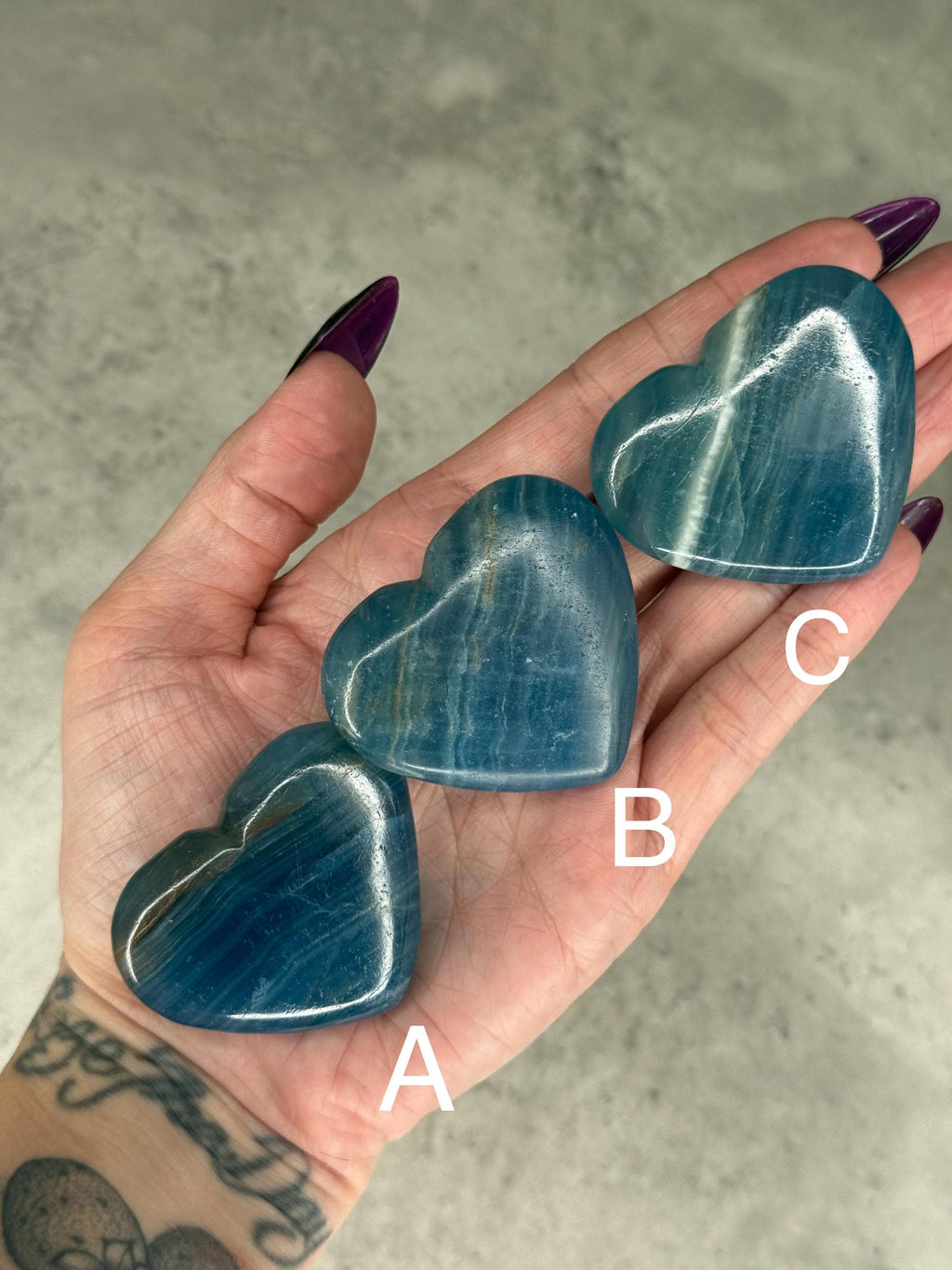 Blue Onyx Heart Crystal Carvings