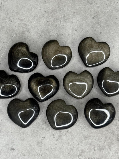 Golf Sheen Obsidian Mini Heart Crystal Carvings