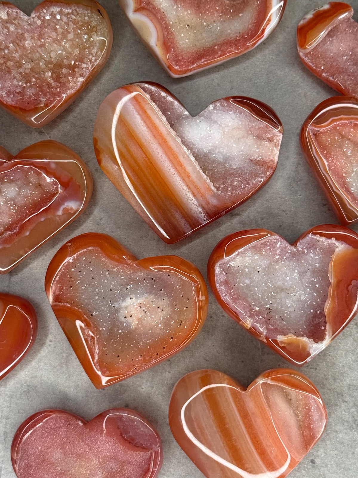 Druzy Carnelian Hearts Crystal Carvings