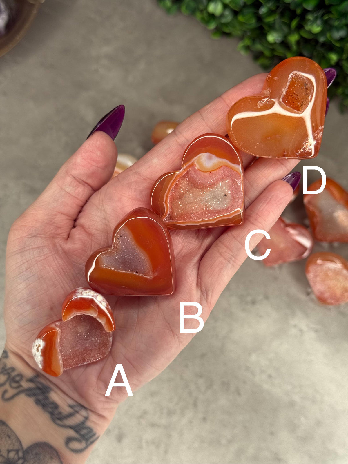 Druzy Carnelian Hearts Crystal Carvings