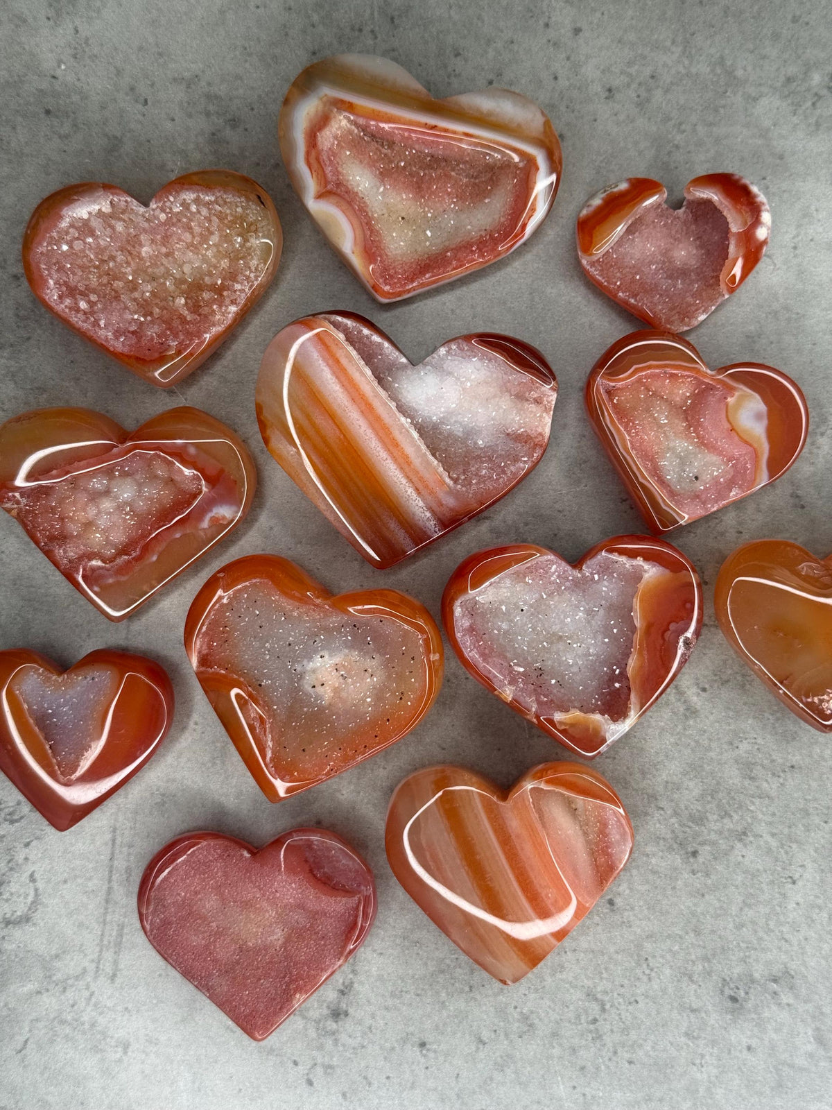 Druzy Carnelian Hearts Crystal Carvings