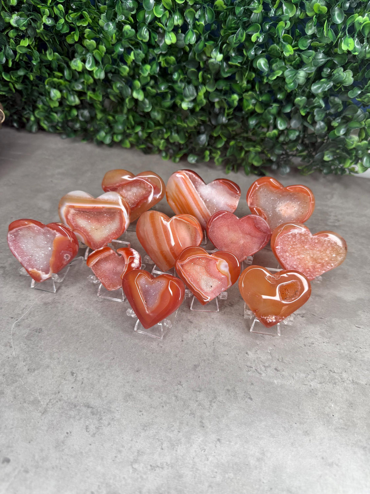Druzy Carnelian Hearts Crystal Carvings