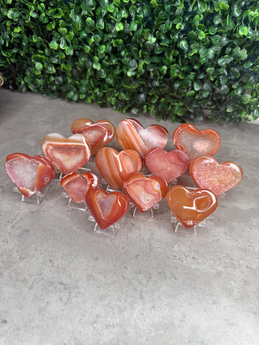 Druzy Carnelian Hearts Crystal Carvings