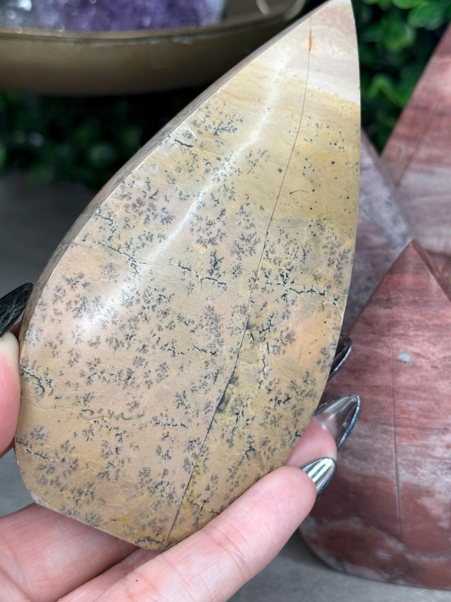 Pink Picture Jasper Teardrop Crystal Carvings