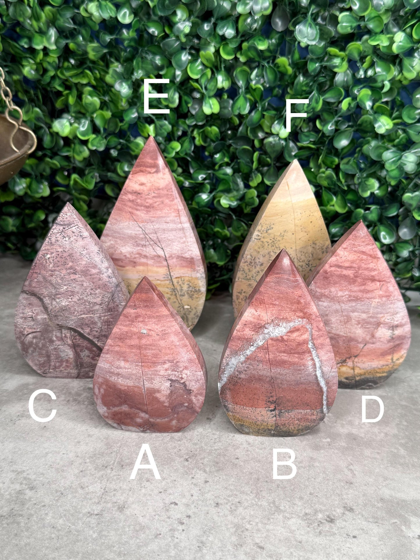 Pink Picture Jasper Teardrop Crystal Carvings