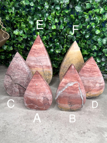 Pink Picture Jasper Teardrop Crystal Carvings
